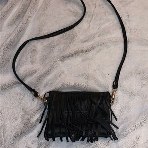 Black, fringe cross body bag